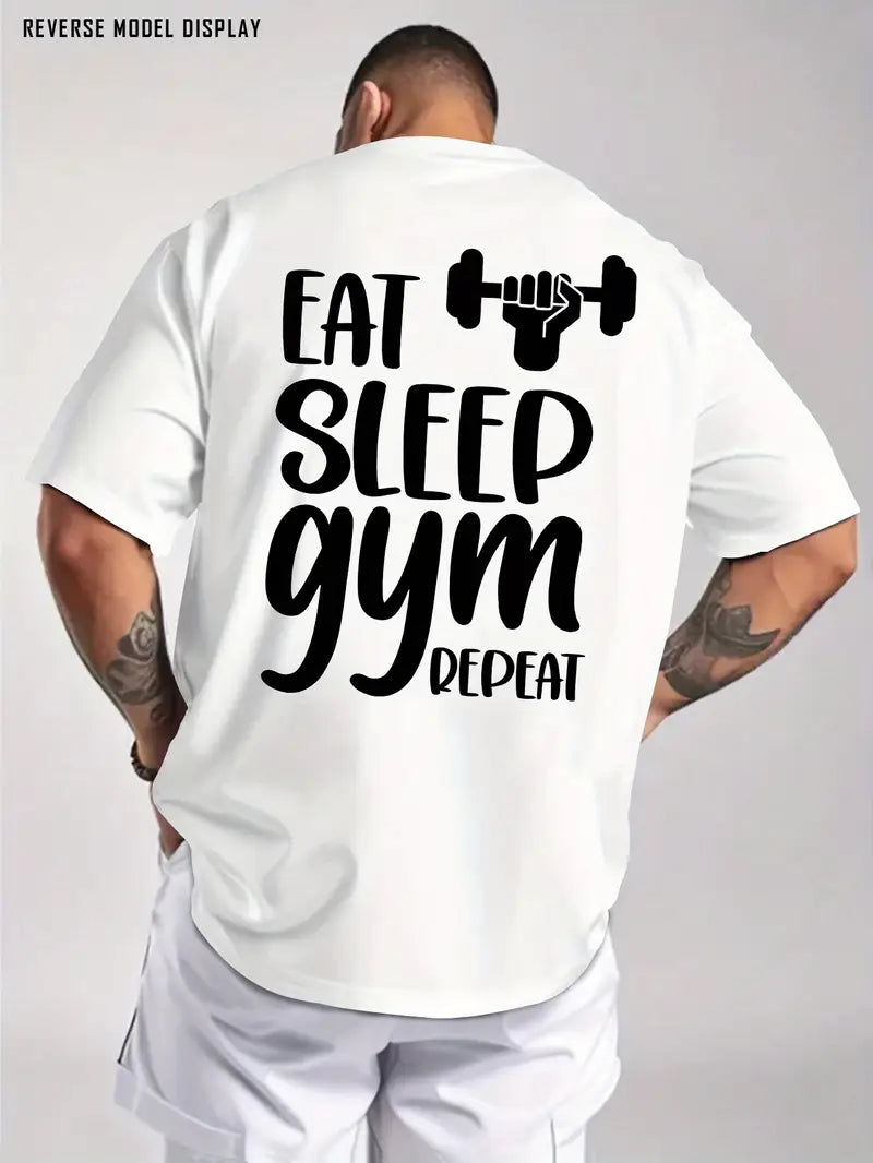 Men’s Daily T-Shirt with 'Eat, Sleep, Train, Repeat' Print – Breathable Casual Gym Tee