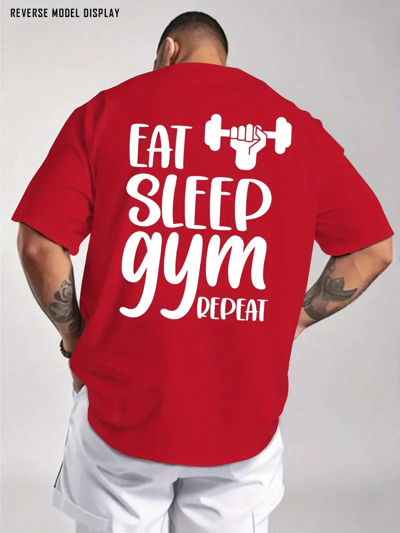 Men’s Daily T-Shirt with 'Eat, Sleep, Train, Repeat' Print – Breathable Casual Gym Tee