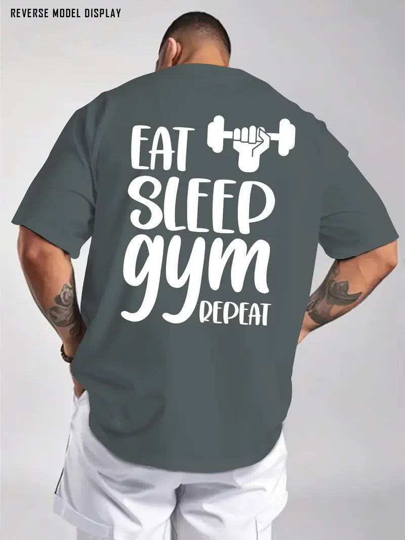 Men’s Daily T-Shirt with 'Eat, Sleep, Train, Repeat' Print – Breathable Casual Gym Tee