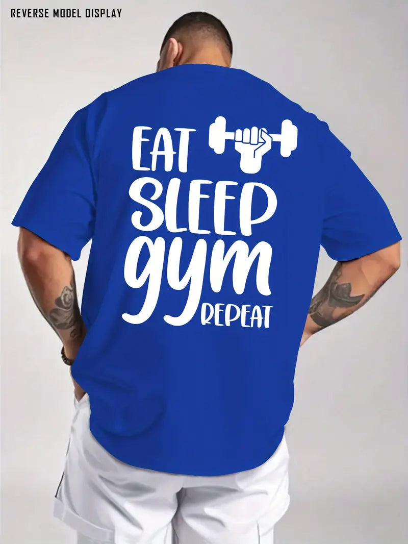 Men’s Daily T-Shirt with 'Eat, Sleep, Train, Repeat' Print – Breathable Casual Gym Tee