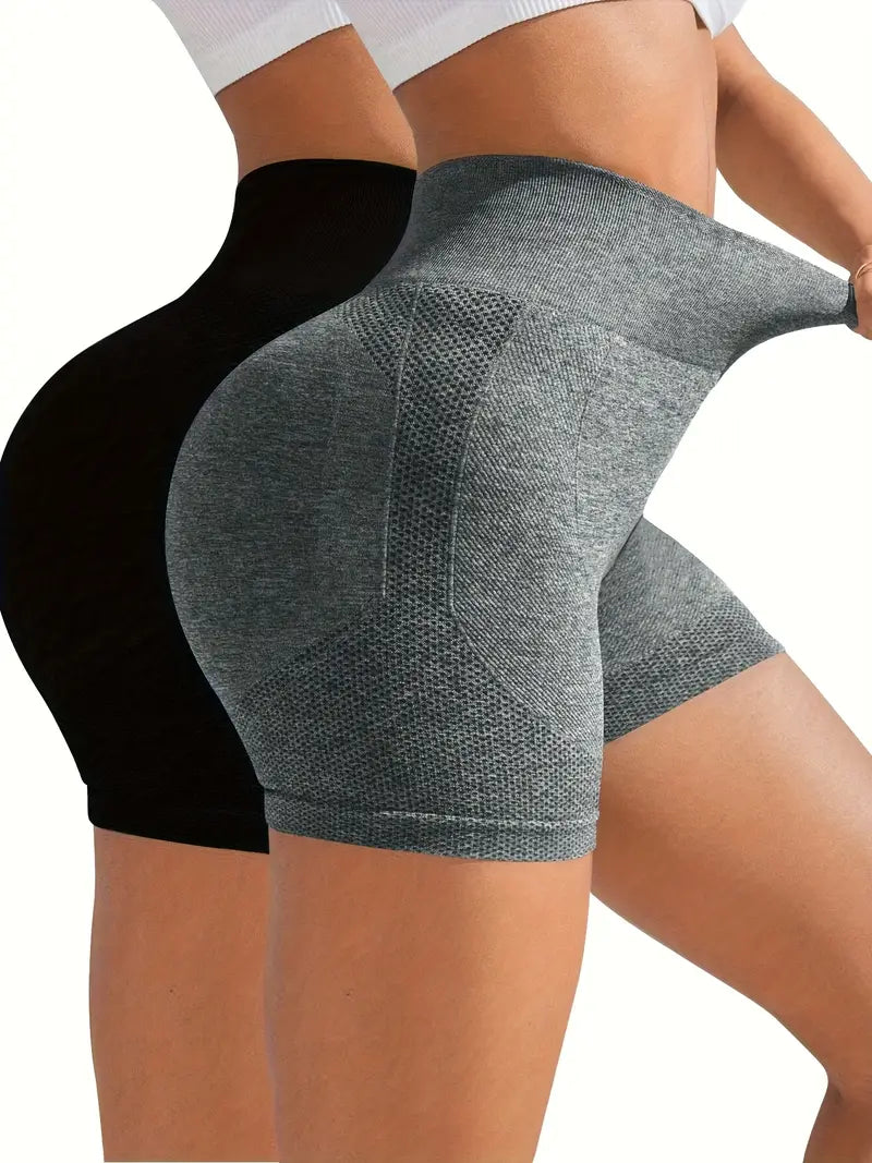 2pcs High-Waist Seamless Workout Shorts – Booty-Lifting Yoga & Gym Wear