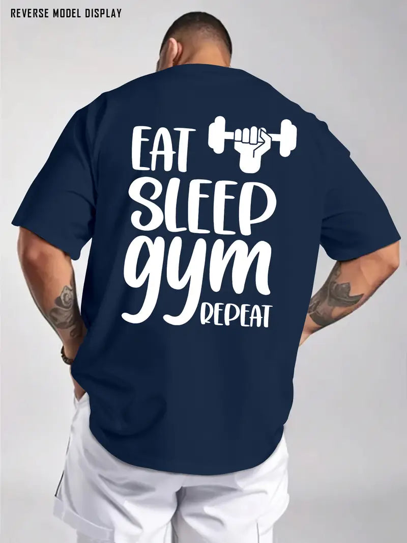 Men’s Daily T-Shirt with 'Eat, Sleep, Train, Repeat' Print – Breathable Casual Gym Tee