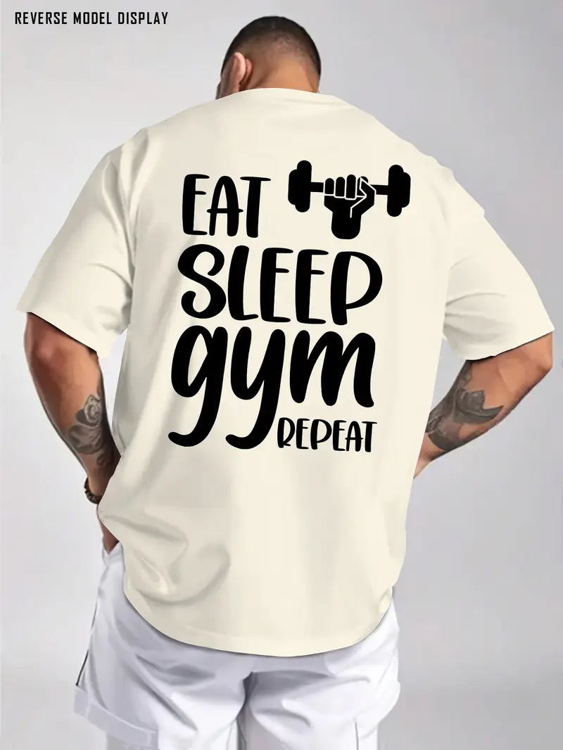 Men’s Daily T-Shirt with 'Eat, Sleep, Train, Repeat' Print – Breathable Casual Gym Tee