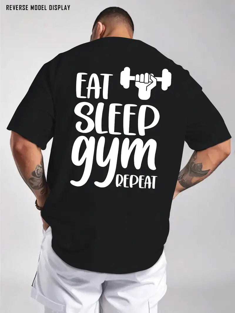 Men’s Daily T-Shirt with 'Eat, Sleep, Train, Repeat' Print – Breathable Casual Gym Tee
