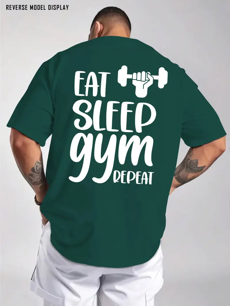 Men’s Daily T-Shirt with 'Eat, Sleep, Train, Repeat' Print – Breathable Casual Gym Tee